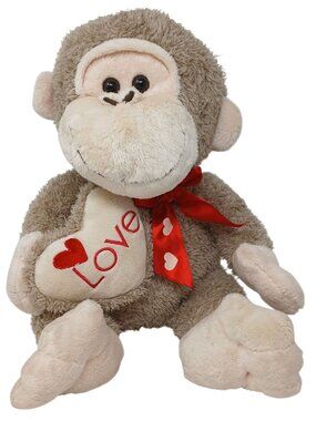 Dan Dee Collectors Choice Plush Monkey With "Love" Heart & Red Bow #S1-B